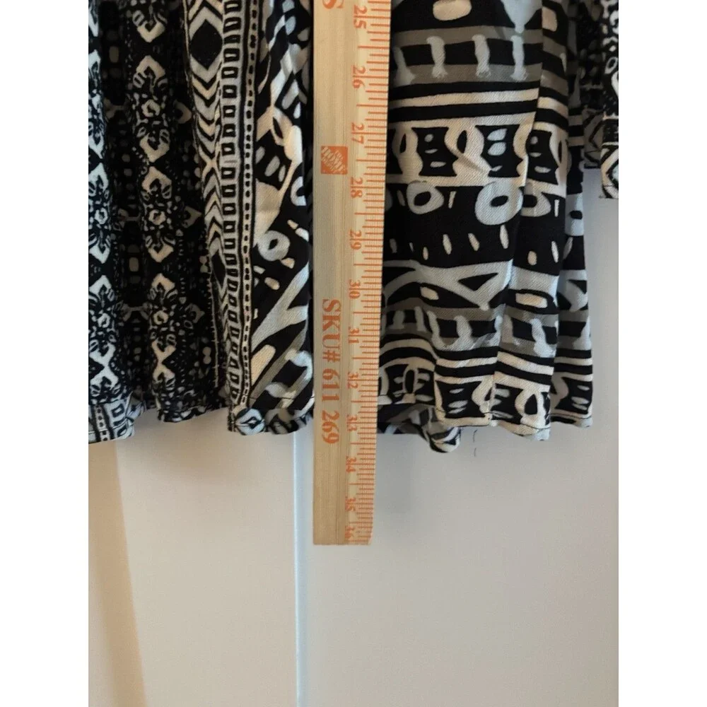 Free People Size 6 Black White Boho Tunic Dress Long Sleeve Keyhole Top